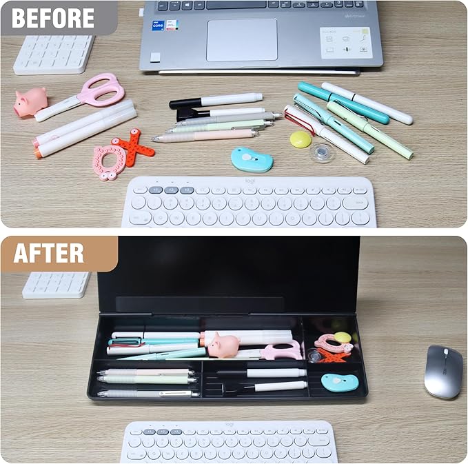 SELEAD Desktop Glass Whiteboard Weekly Planner Calendar with Organizer, Markers, Eraser, Holder - Small Dry Erase White Board TODO List Memo for Home, School, Office Desk Accessories - Black