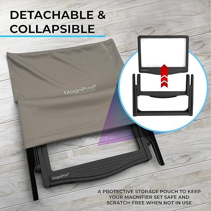 MAGNIPROS Patented 5X Large LED Page Magnifier with Detachable Hands-Free Stand, 3 Color Light Modes, Anti-Glare Lens for Eye Strain Relief – Perfect for Reading, Crafting, Low Vision & Seniors