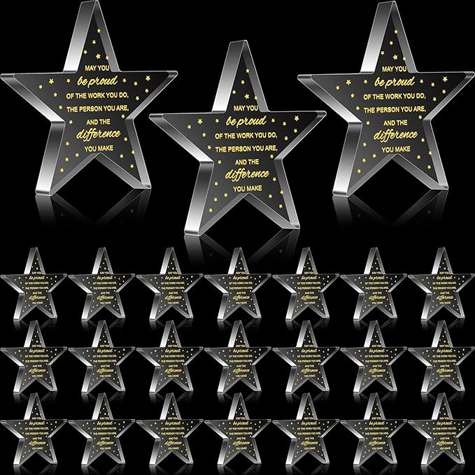 24 Pcs Employee Appreciation Awards for Coworker Acrylic Thank You Gifts Trophy Be Proud of The Work You Do Prizes for Colleague Retirement Farewell Motivational Gift (Pentagram)