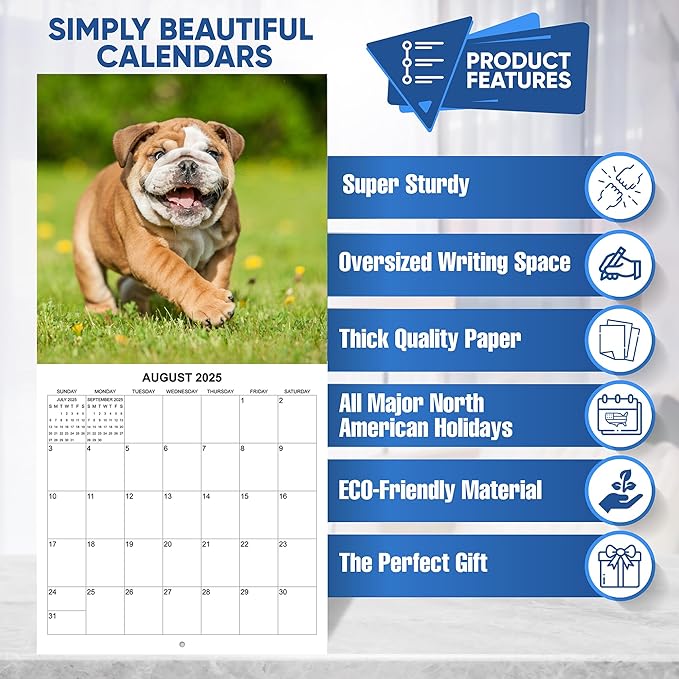 2025 English Bulldogs Monthly Wall Calendar | 12" x 24" | Thick Sturdy Paper | Dog Calendar 2024-2025