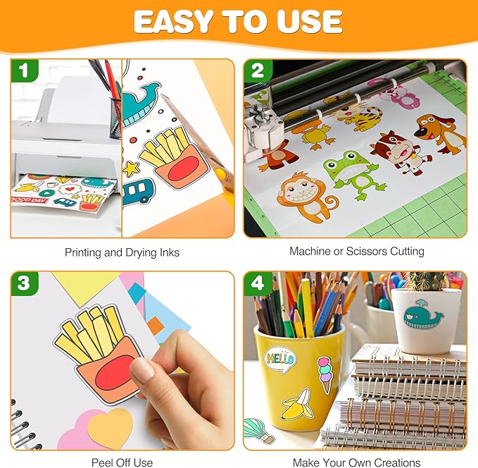 30 PCS Sticker Paper for Inkjet Printer，Printable Vinyl Sticker Paper Dries Quickly Vivid Colors，8.5"x11" Tear Resistant Printable Vinyl，Glossy White,Inkjet & Laser Printer