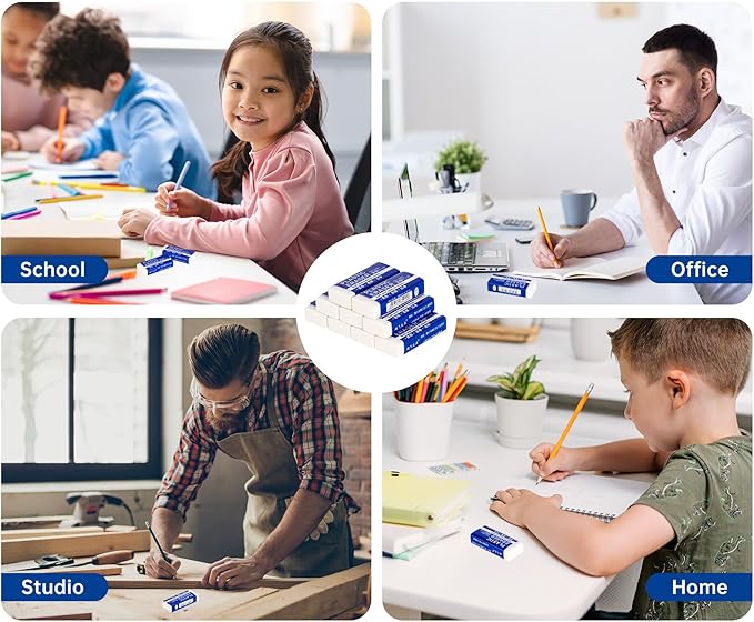 12 Pack Pencil Erasers, Large White Erasers for School, Art Erasers for Kids Drawing Bulk