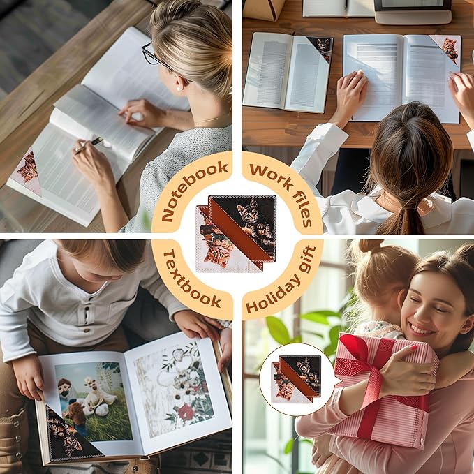 4 Pieces Leather Bookmarks, Cute Book Accessories for Reading Lovers, Page Markers for Women Men Kids Students Teachers Retirement Birthday Gift (Cute Cat)