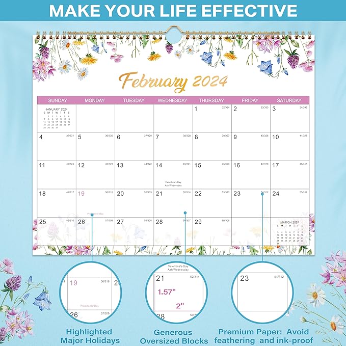 2024 Calendar - Wall Calendar 2024, Jan. - Dec. 2024, 14.6" x 11.5", 2024 Calendar 12 Month Planner, Wall Calendar