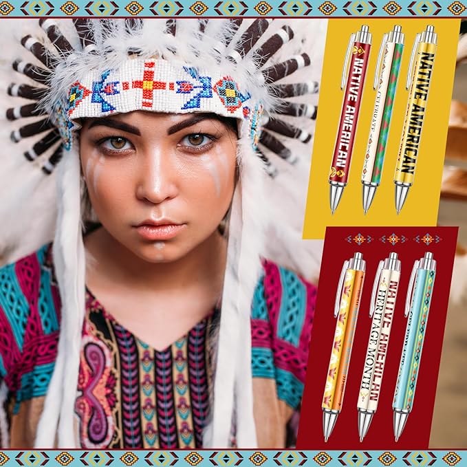 24 Pcs Native American Heritage Month Appreciation Gifts Pens Native American Ballpoint Pen Thank You Work Pen Birthday Gifts for Native American Men Women Retired, 6 Styles