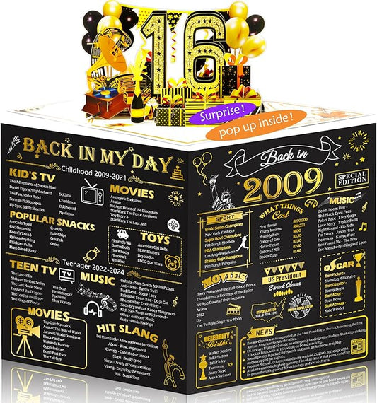 16th Birthday Card for Girls Boys, 3D Pop Up 16th Birthday Gifts Cards, Happy 16 Birthdays Decorations for 16 Year Old Son Daughter, Funny Back In 2009
