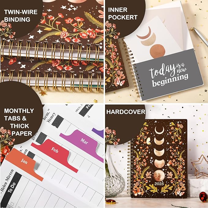 2025 Planner - 2025 Planner, 2025 Planner Weekly and Monthly, JAN. 2025 - DEC. 2025, 6.3" x 8.4", 2025 Planner with Tabs, Twin-Wire Binding, Inner pocket, Planner organizer - Moon
