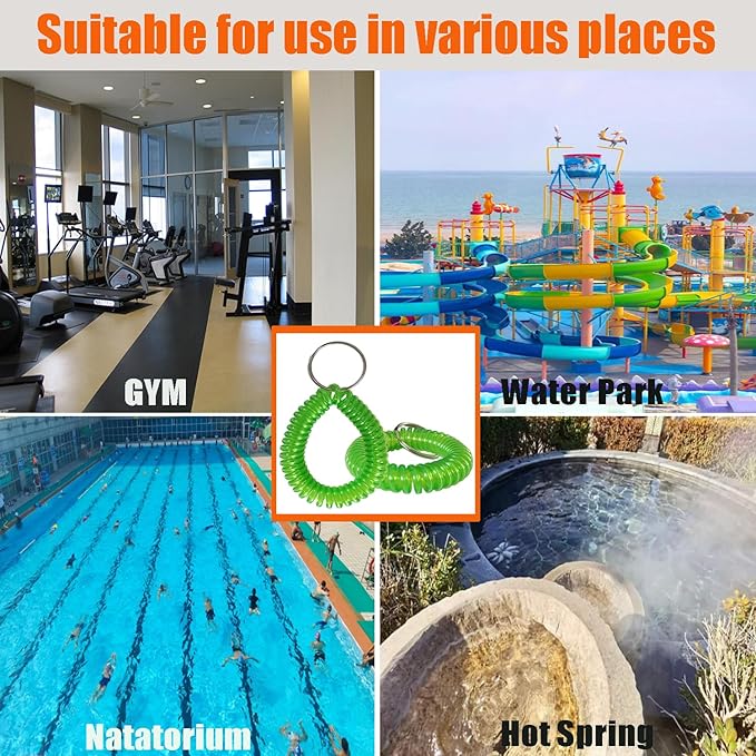 Pack of 36 Colorful Spring Spiral Wrist Coil Key Chain, Wristband Key Ring (Green)