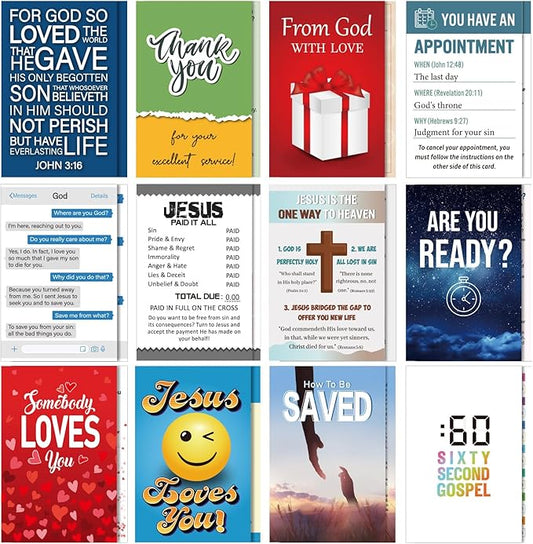 240 Pcs Gospel Tract Card 12 Styles Plan of Salvation Card Pocket Holy Postcard Christian Inspirational Bible Verse Bookmark for Christian Gift Women Men Ministering Tool(Classic)