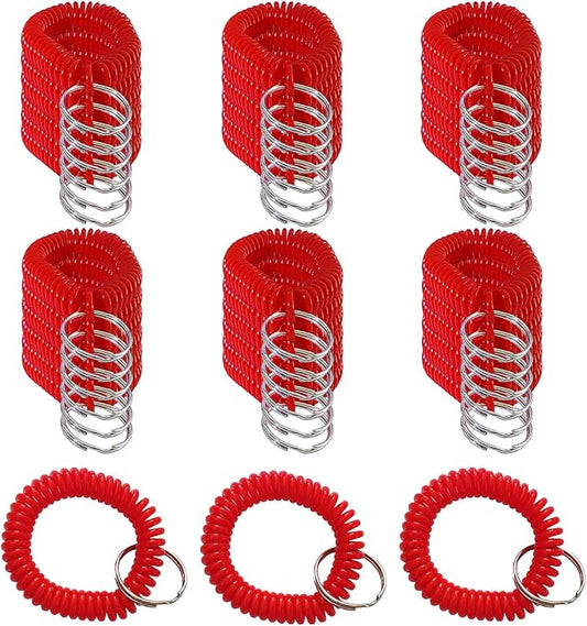 Pack of 36 Colorful Spring Spiral Wrist Coil Key Chain, Wristband Key Ring (Solid Red)