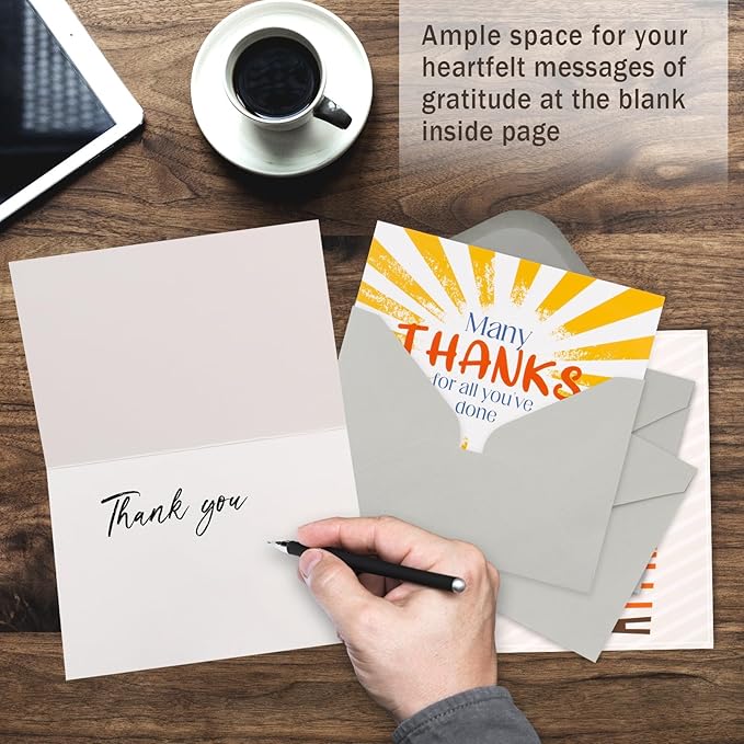 30 Employee Appreciation Cards Bulk with Envelopes - Teacher Thank You Cards 300GSM Blank Greeting Cards for Teachers, Employees, Nurse, Volunteers and Doctor