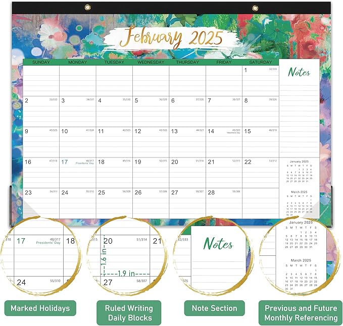 2025 Desk Calendar - 12 Months Large Desk Calendar 2025 from Jan. 2025 to Dec. 2025, 17"x 12", Large Desktop Calendar with Ruled Block, Corner Protector, Hanging Hole, Premium Paper