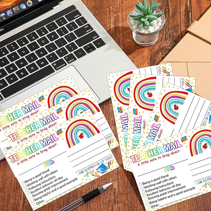 4 x 6 inch Rainbow Happy Mail Teacher Notes to Parents Classroom Good Behavior Incentive Motivational Cards 50 Pcs Motivational Notes Positive Postcards For Home,Preschool, Kindergarten, Elementary (Color3)