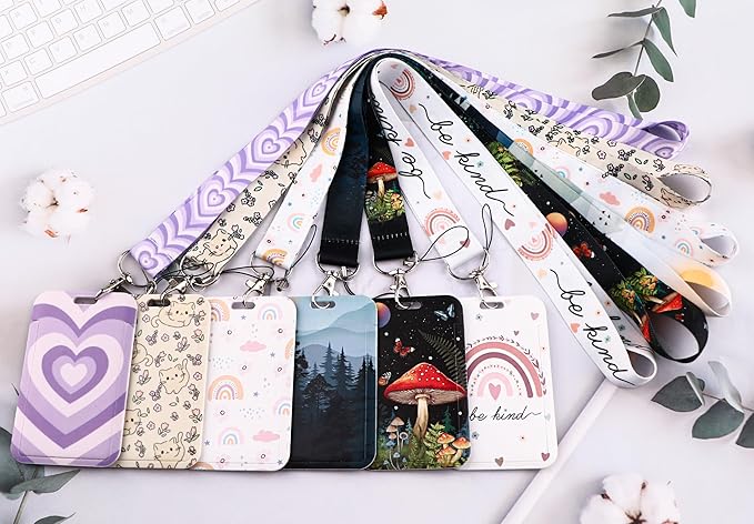 School Teachers Breakaway Lanyard for ID Badge Rainbow Badge Holder & Retractable Badge Reel Cute Boho Floral Key Lanyard for Women Girls Nurse Preppy Keychain Lanyard ID Holder(Be Kind)
