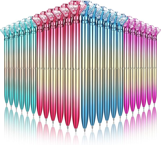 24 Pieces Big Crystal Diamond Pens Bling Ballpoint Pen Black Ink Rhinestones Pen for School Office Supplies Christmas Wedding Birthday Present, 4 Colors(Colorful Style)