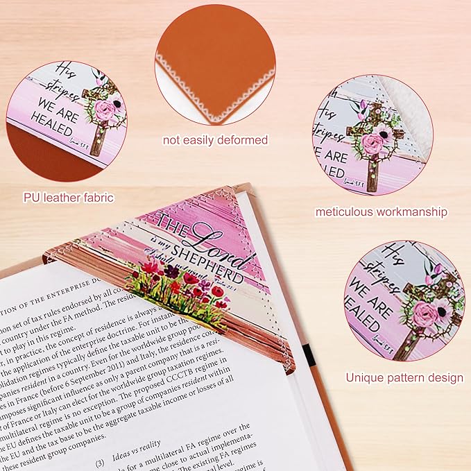 4 Pieces Leather Bookmarks, Cute Book Accessories for Reading Lovers, Page Markers for Women Men Kids Students Teachers Retirement Birthday Gift (Bible Verse)