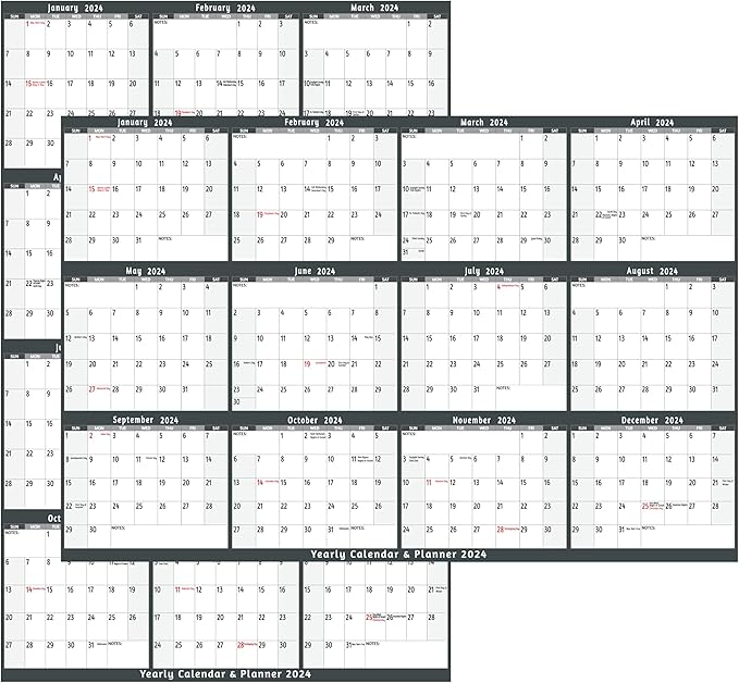 2024 Dry Erase Calendar – Large Yearly Wall calendar 2024, 38.2'' x 25.2'', 2-Side Reversible Calendar 2024, Vertical/Horizontal, Jan 2024 – Dec 2024, 2024 Wall Calendar with Notes, Stickers - Grey