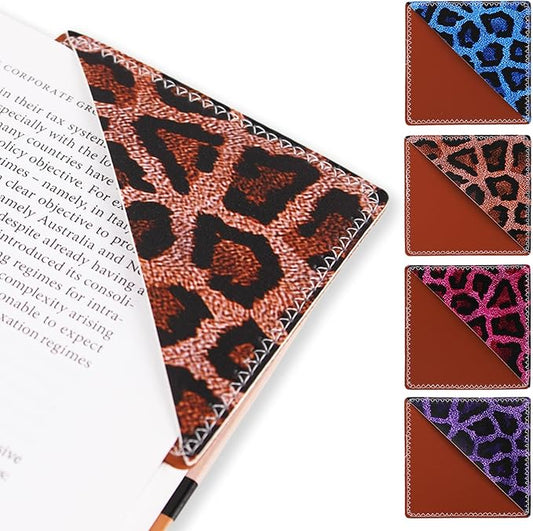 4 Pieces Leather Bookmarks, Cute Book Accessories for Reading Lovers, Page Markers for Women Men Kids Students Teachers Retirement Birthday Gift (Leopard Print)