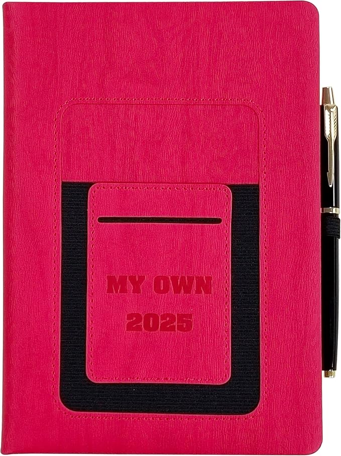 2025 Weekly and Monthly Planner with Pen: Jan 2025-Dec 2025, A5 size 8.5" x 5.75", Hard Cover Agenda Planner with Phone Holder, Card Holder and Pen Holder (Red)