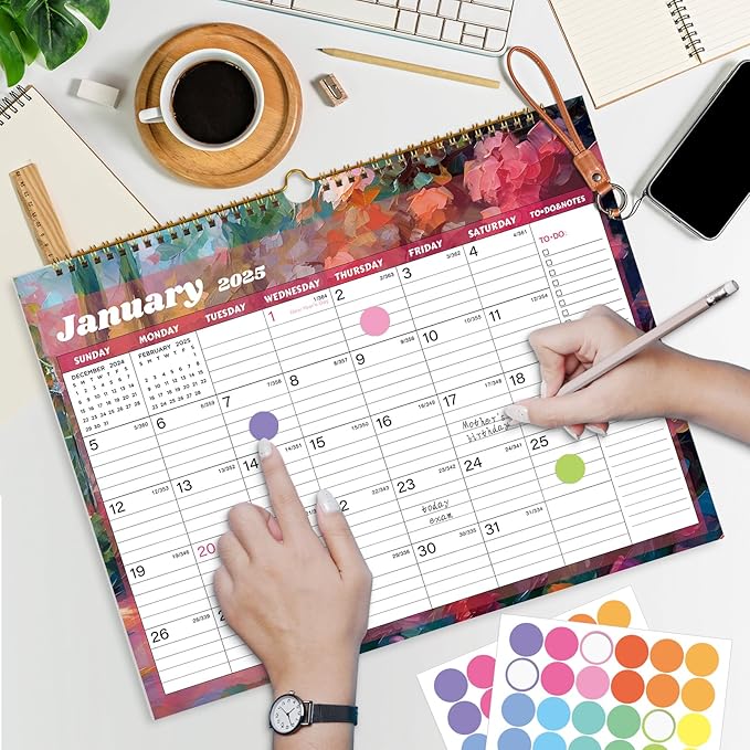 2025 Calendar, Calendar 2024-2025, 18 Months Wall Calendar July 2024 to Dec 2025 Calendar with Julian Dates, 14.8" X 11.5" (Flower)