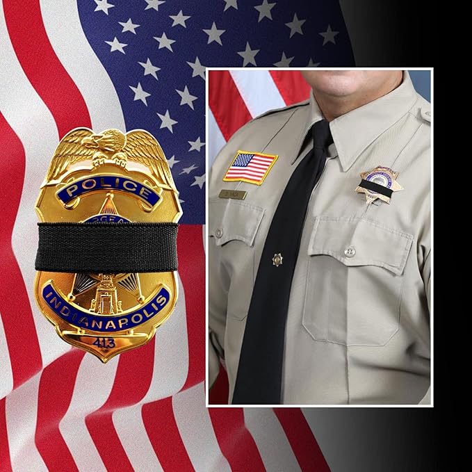 CREATRILL 40 Pack Police Mourning Band Stripe Police Officer Badge Shield Funeral Honor Guard Straps for Badge Size of 1.4" to 2.4", 2 Styles(20 Pack Black + 20 Pack Thin Blue Line)