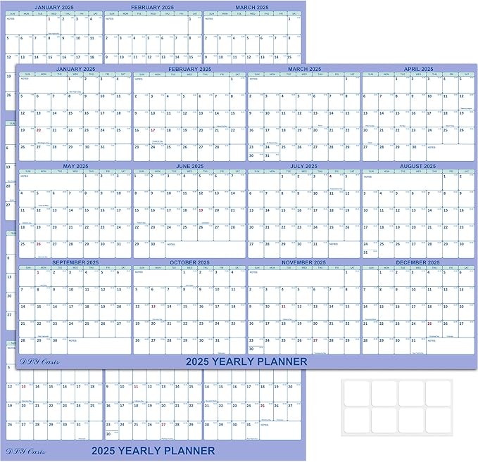 24" x 36" 2025 Wall Calendar, Folded Wet & Dry Erase Wall Calendar 12 Month, Annual Yearly Planner Yearly Laminated Calendar 2025 Horizontal/Vertical, with Julian Dates