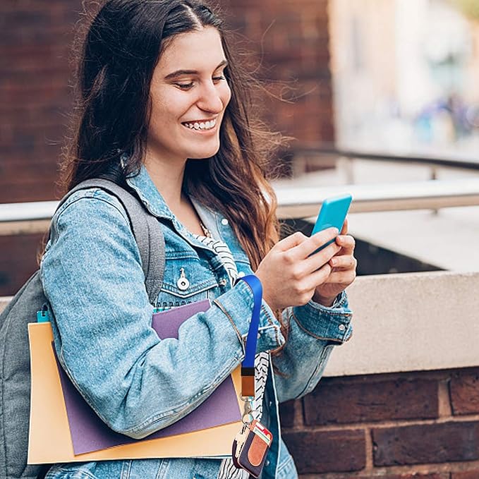 Adjustable Hand Wrist Lanyard with Fixed Buckle, Unisex Short Keychain, Durable Wristlet Strap for Car Keys Accessories Wallet USB (Blue Silver)