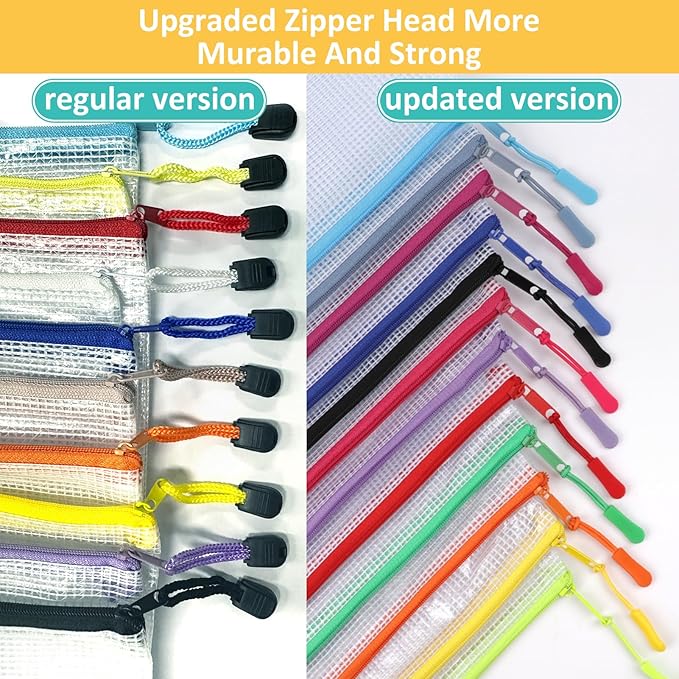 12pcs Mesh Zipper Pouch Bags,Puzzle Bag for Organizing, 12 Color 8 Size Classroom Must Have Storage Bag, Bags for School, Board Games and Office Supplies