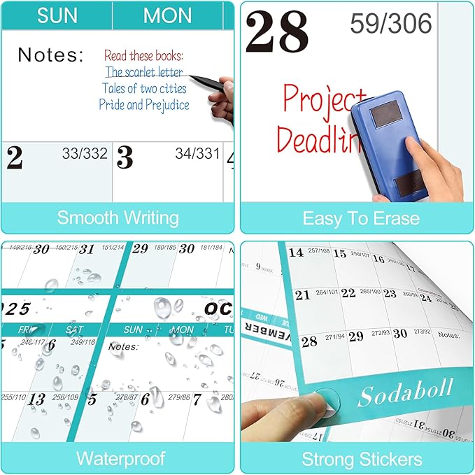 32" x 48" 2025 Wall Calendar, Folded Wet & Dry Erase Wall Calendar 12 Month, Annual Yearly Planner Yearly Laminated Calendar 2025 Horizontal/Vertical, with Julian Dates