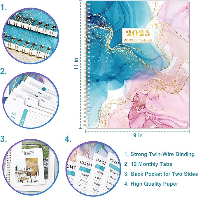 2025 Monthly Planner - 2025 Planner from January to December, 2025 Calendar Monthly Planner with Inner Pocket, Tabs, Monthly Planner 8.5 x 11