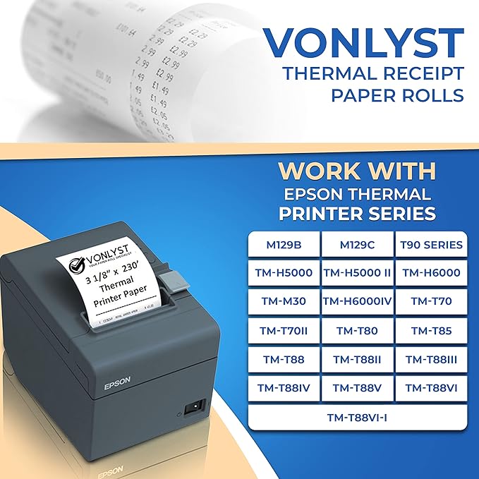 3 1/8 x 230 Thermal Paper Receipt Roll for Epson Printer (Pack 12 rolls)