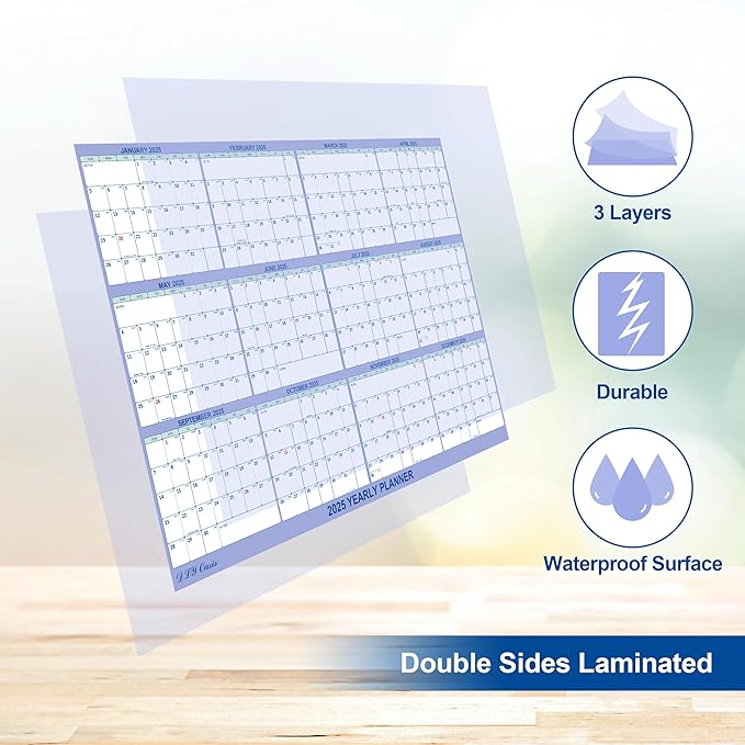 32" x 48" 2025 Wall Calendar, Folded Wet & Dry Erase Wall Calendar 12 Month, Annual Yearly Planner Yearly Laminated Calendar 2025 Horizontal/Vertical, with Julian Dates…