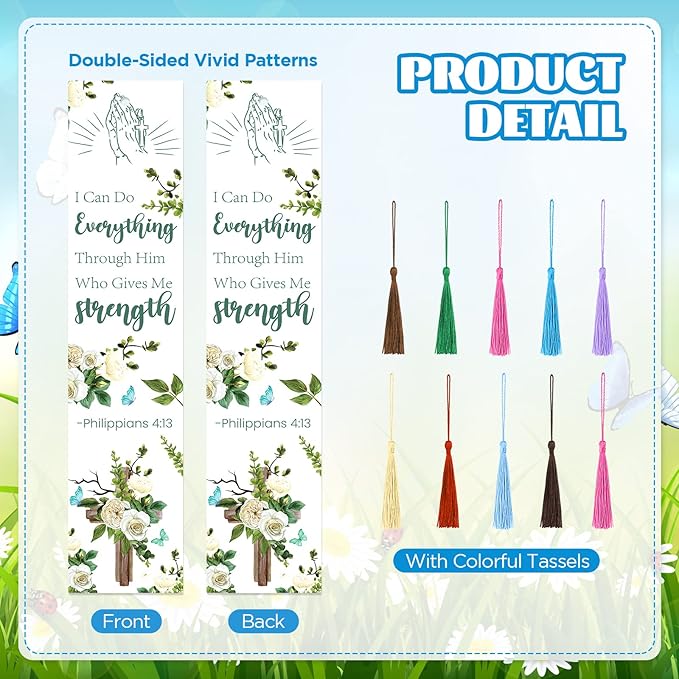 20 Pcs Bible Verses Bookmarks Christian Gifts for Women Inspirational Scripture Bookmarks with Tassel Motivational Cross Flower Bookmarks for Women Girls Book Lover Birthday Graduation Religious Gift