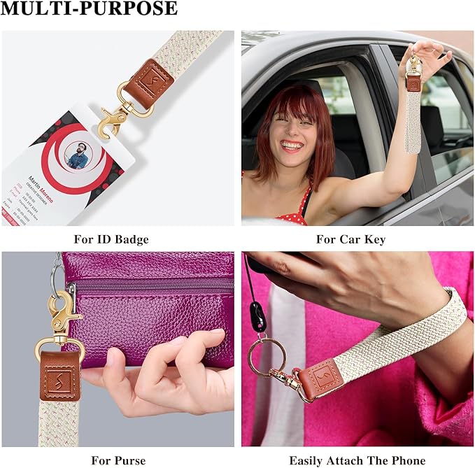 Fishent Stretchy Wristlet Keychain, Cute Wrist Lanyards for Keys, Key Chain Holder for Women Men, Wrist Strap Keychain for Car Keys Phone Camera Wallet ID Badges Card (Sakura Blossoms)