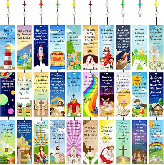 30 Pieces Christian Bookmarks for Kids Bible Verse Bookmarks with Cross Pendants Scripture Inspirational Quotes Bookmarks School Gifts Church Supplies for Kids Teens Adult Teachers