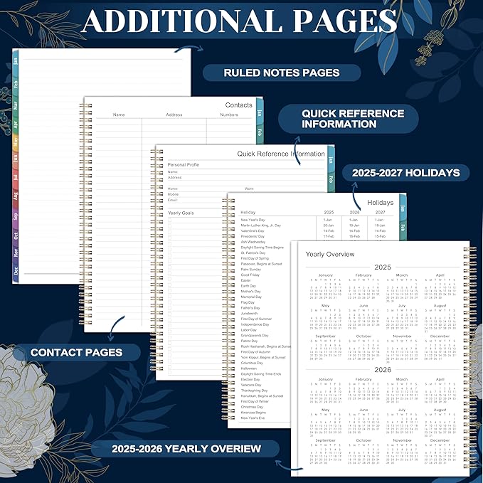 2025 Planner - Planner 2025, 2025 Planner Weekly and Monthly, 9" x 11" (A4 Size), Jan 2025 - Dec 2025, Twin-wire Binding, Holidays, Monthly Tabs, Back Pocket, Habit Tracker