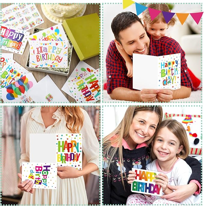 200 Set Unique Happy Birthday Card Bulk with Envelope and Sticker Blank Greeting Card Large 5 x 7 Inch Suitable for Office Kids Women Men, 20 Styles(Colorful Words)
