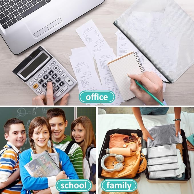 12pcs Mesh Zipper Pouch Bags, A5 Storage Bag for Organizing, File Bags for Office, Board Games and Home Supplies