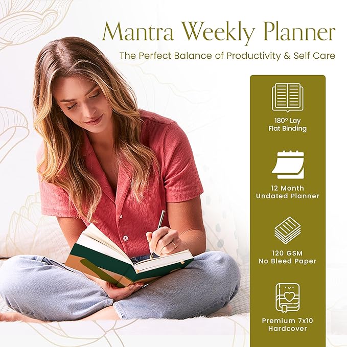 2025 Planner, Daily Journal & Gratitude Journal All-In-One with To Do List, Self Care Prompts & Habit Tracker - 7 x 10 - Green