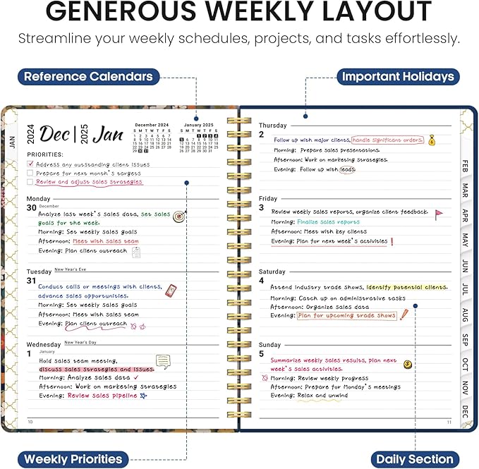 2025 Planner, Weekly and Monthly Planner, 12 Month (Jan 2025 - Dec 2025), Hardcover 2025 Calendar Planner Book with Monthly Tabs, Inner Pocket, Spiral Bound, Perfect for Office Home School Supplies - A5 (6.3" x 8.5"), Petals