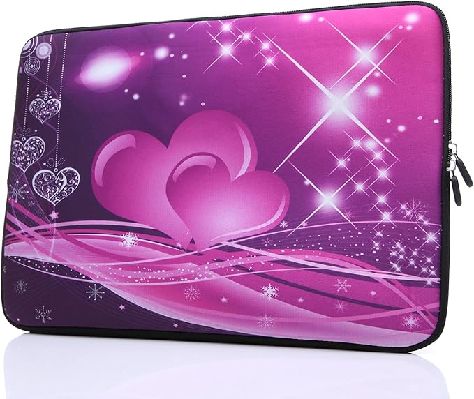 14-Inch Laptop Sleeve Case Neoprene Carrying Bag with Hidden Handles for MacBook/Notebook/Ultrabook/Chromebooks (red Heart)