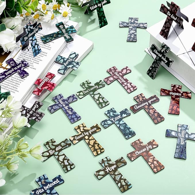 48 Pcs Magnetic Bookmarks Christmas Bible Gift Christian Scripture Inspirational Book Marks Bible Verse Cross Bookmark Magnetic Page Clips for Women Men School Reading Gifts(Marble Style)
