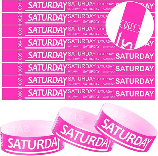 Henoyso 600 Pcs Saturday Paper Wristbands Event Wristbands Paper Bracelets Wristbands Numbered Waterproof Party Wristbands for Events Day of The Week(Rose Red)