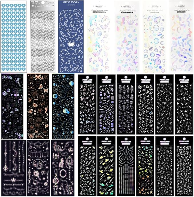 25 Sheets Laser Flashing Deco Stickers Set, Decor Kpop Stickers. for Photocards, Headphones, Water Bottle, Phones, laptops, Planner, Diary Decoration Anything You Like