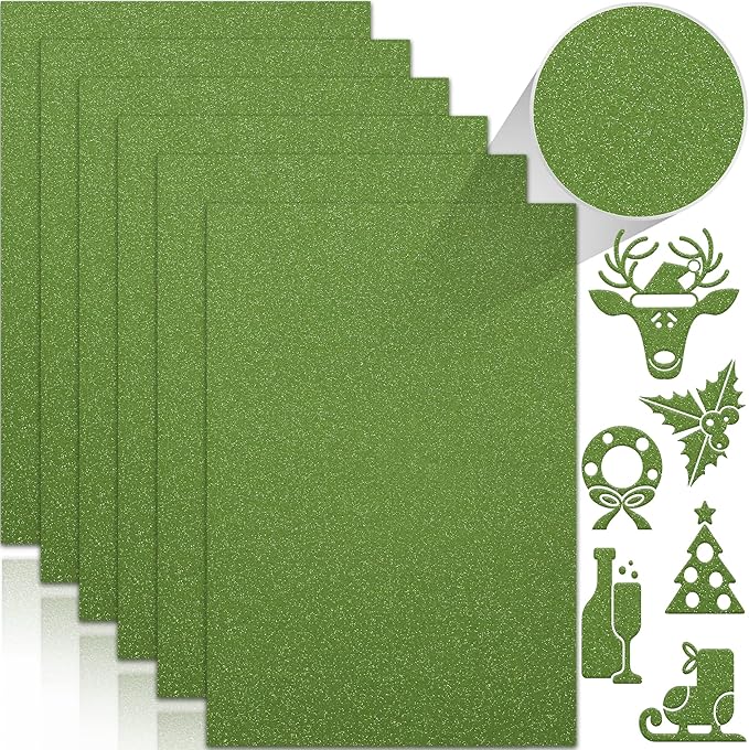 24 Sheets Green Glitter Cardstock Paper, A4 Premium Sparkly Paper for Scrapbook, DIY Projects, Party Decoration, Gift Box Wrapping 250GSM/92lb