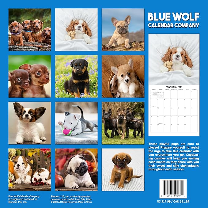 2025 Puppies Monthly Wall Calendar | 12" x 24" | Thick Sturdy Paper | Puppy Dog Calendar 2024-2025