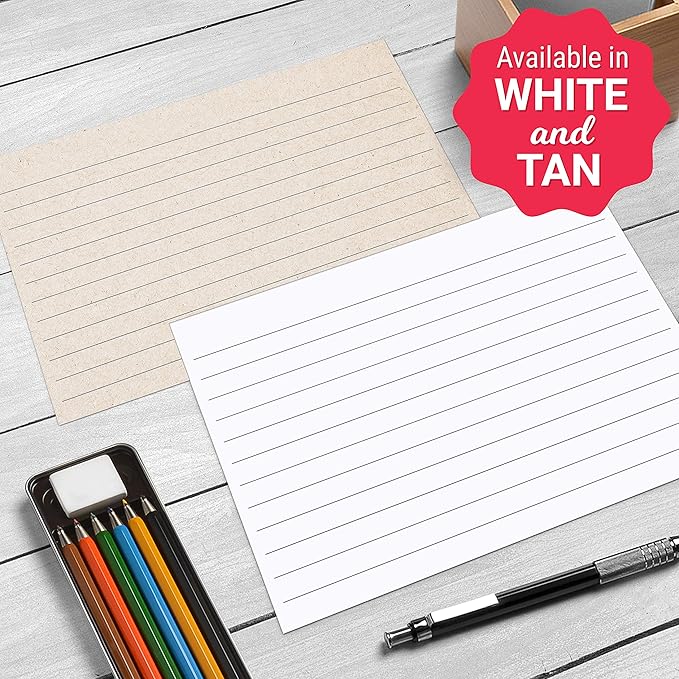 321Done Ruled Index Cards - Made in USA - Large 4x6 (Set of 50), College-Ruled Lined Notecards Double-Sided, Thick Heavy Duty Cardstock, Simple Note Cards with Lines, White