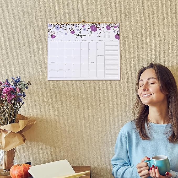 2025 Calendar, Cabbrix Wall Calendar 2025, Desk Calendar from January 2025 - June 2026, 15" x 12", Twin-Wire Binding, Hanging Hook, Floral Design (Flower)