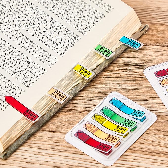 Teling 2000 Pcs/ 20 Packs Sign Here Sign Date Tabs Stickers Colored with Dispenser Arrow Flag Tabs with Dispenser Easy to Post for Notary Books Paper(Cute Style)