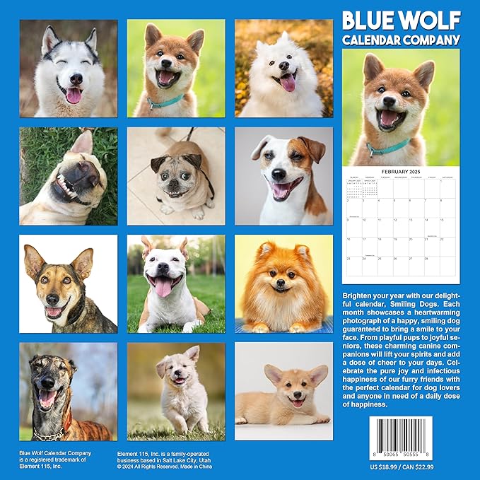 2025 Smiling Dogs Monthly Wall Calendar | 12" x 24" | Thick Sturdy Paper | Dog Calendar 2025